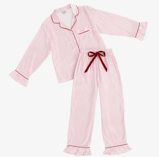 Bella Sleep | Pink Striped 2 Piece Pajama Set with Ruffles