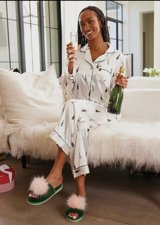 Bella Sleep | Champagne Bottles Satin Pajamas