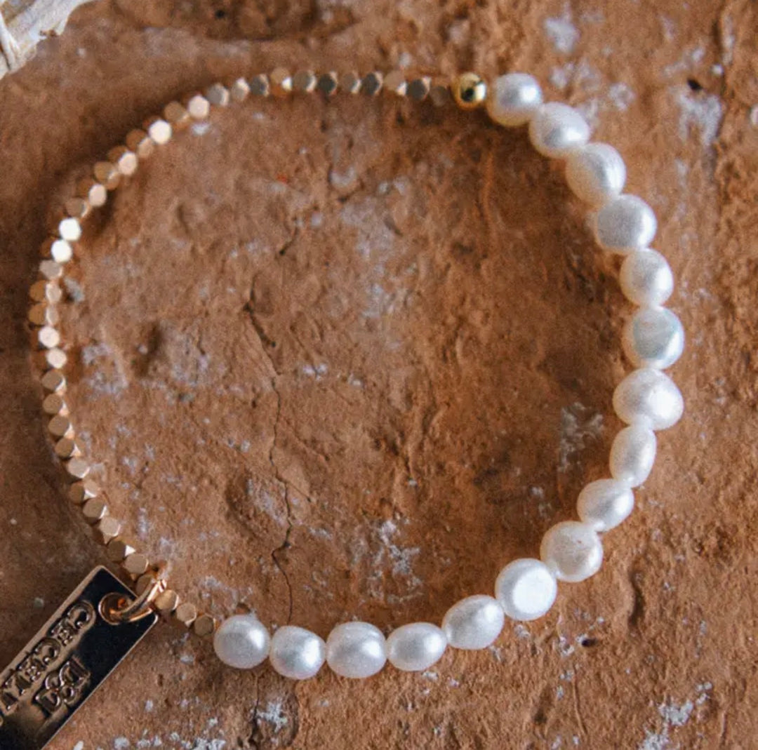 Half & Half Pearl and Gold Faceted Bracelet